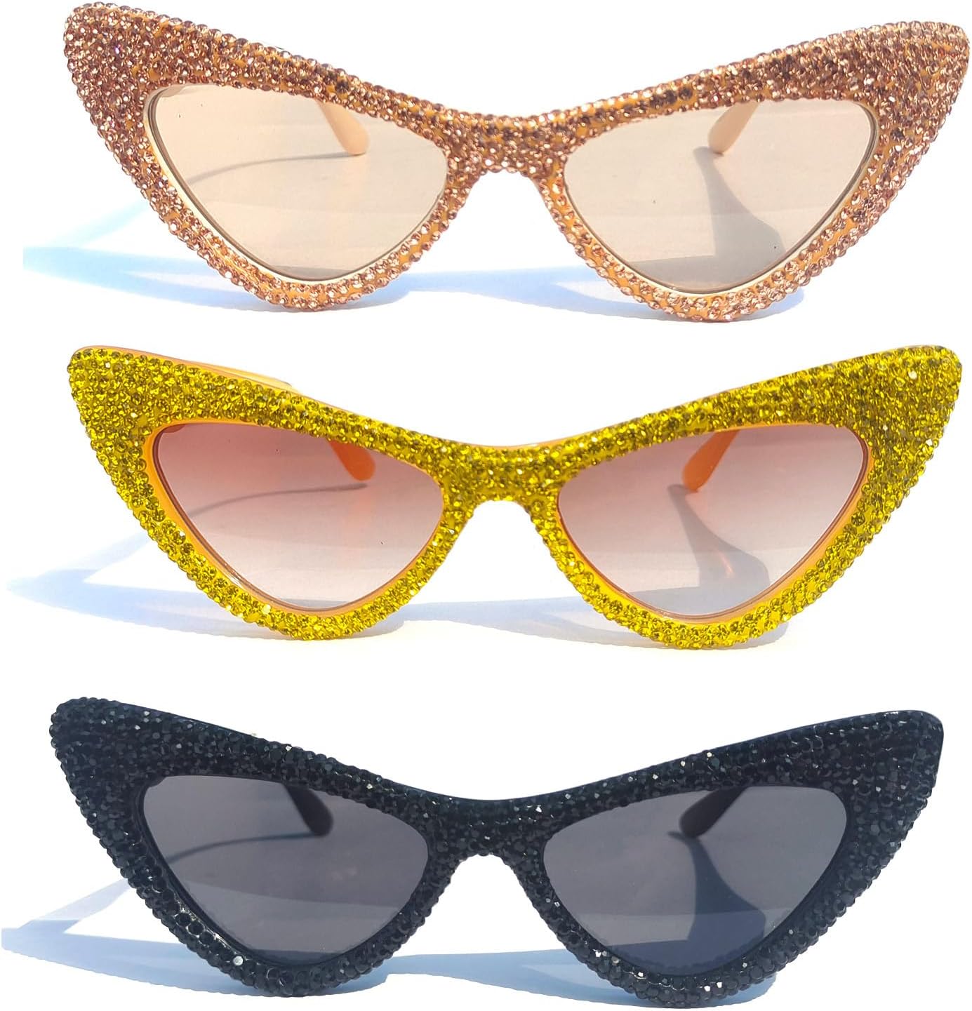 

Солнцезащитные очки Willochra Triangle Diamond Sunglasses Women Rhinestone Cat Eye Sunglasses Vintage Sparkling bling party sunglasses Eyewear, 3pcs-black&brown&yellow