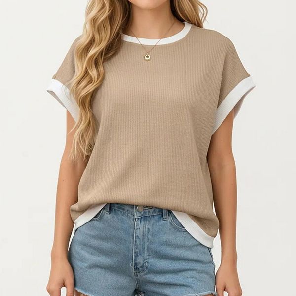 

Топ с коротким рукавом из фактурной ткани с контрастной резинкой Anna-Kaci, Khaki