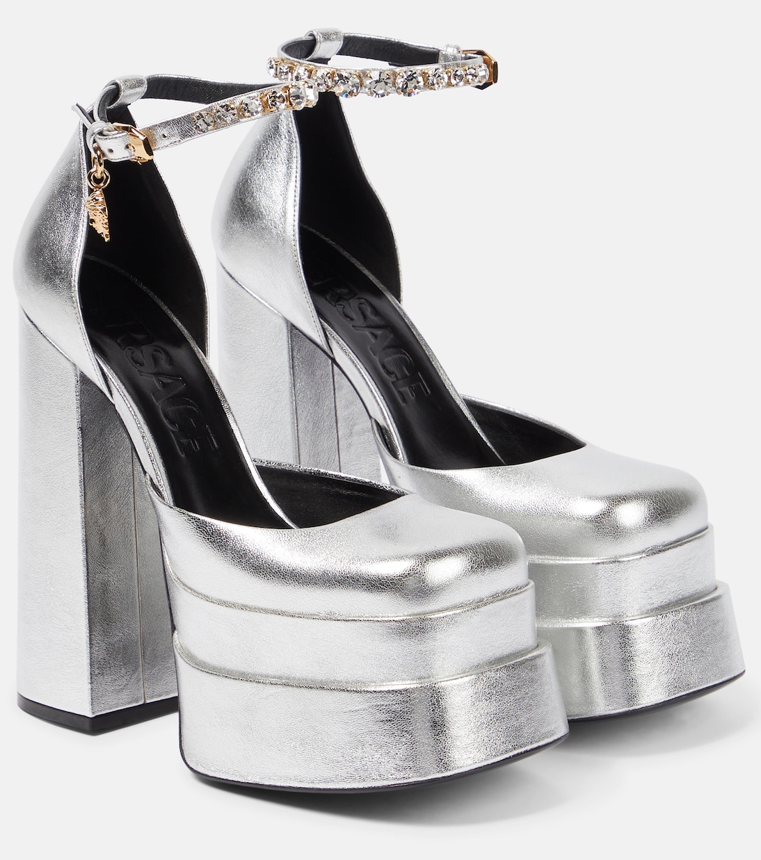 Туфли Medusa Aevitas на кожаной платформе Versace, серебряный