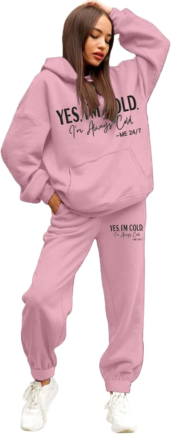Женский спортивный костюм из худи и штанов, Generic, Y-#e-pink