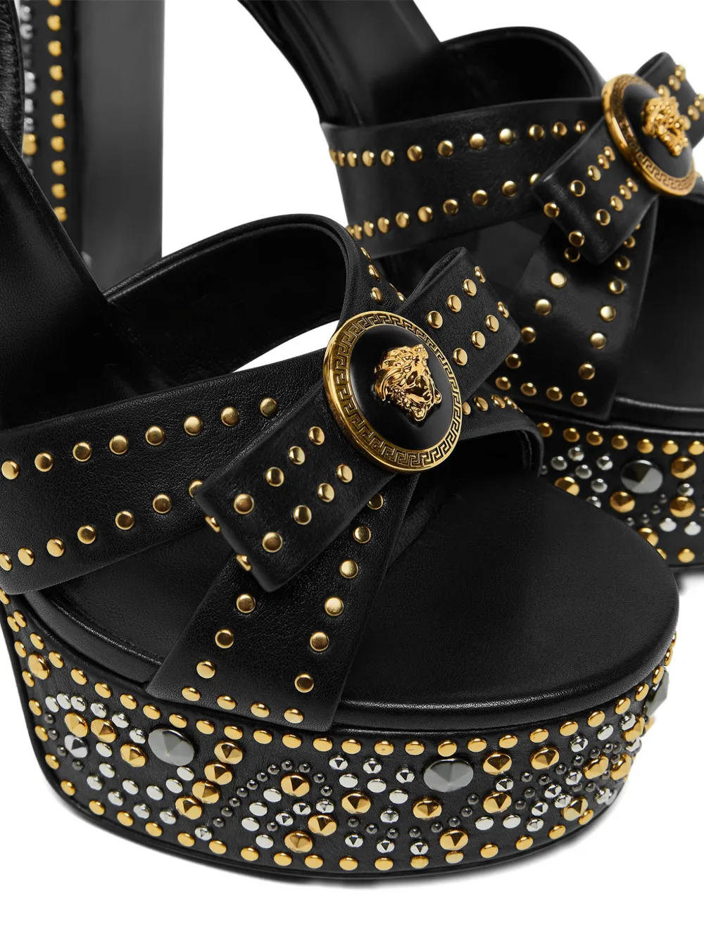 Сандалии La Medusa на платформе 140 мм с заклепками VERSACE, черный — фото 4
