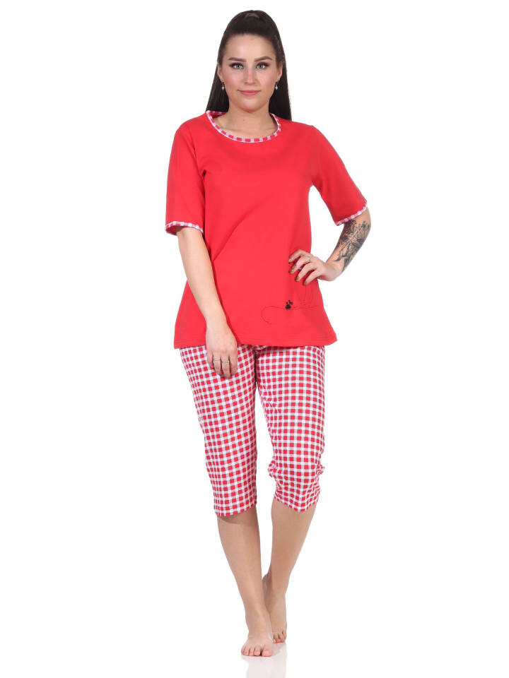 

Пижама NORMANN kurzarm Capri Katzen und lang Karo Jersey Hose, красный