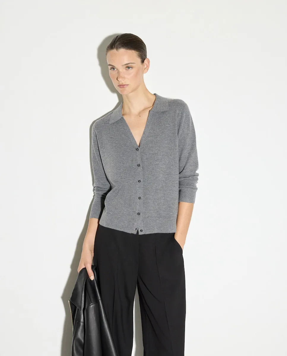 

Женский приталенный джемпер с воротником-поло Woman El Corte Inglés, светло-серый