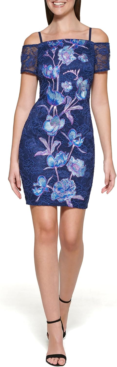 

GUESS Женское платье мини с принтом, декором и сеткой на одно плечо, Navy Multi