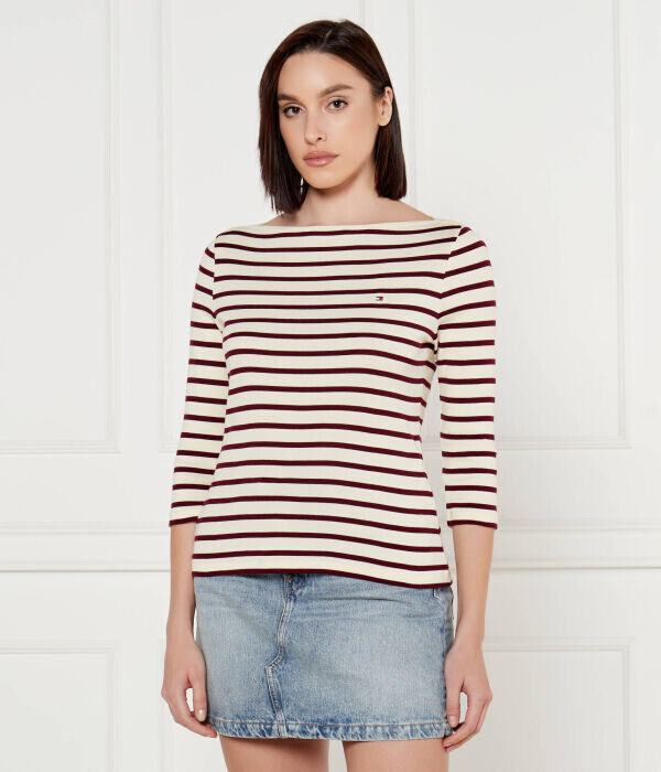 

Лонгслив женский Tommy Hilfiger хлопковый в полоску, бургундия/экрю