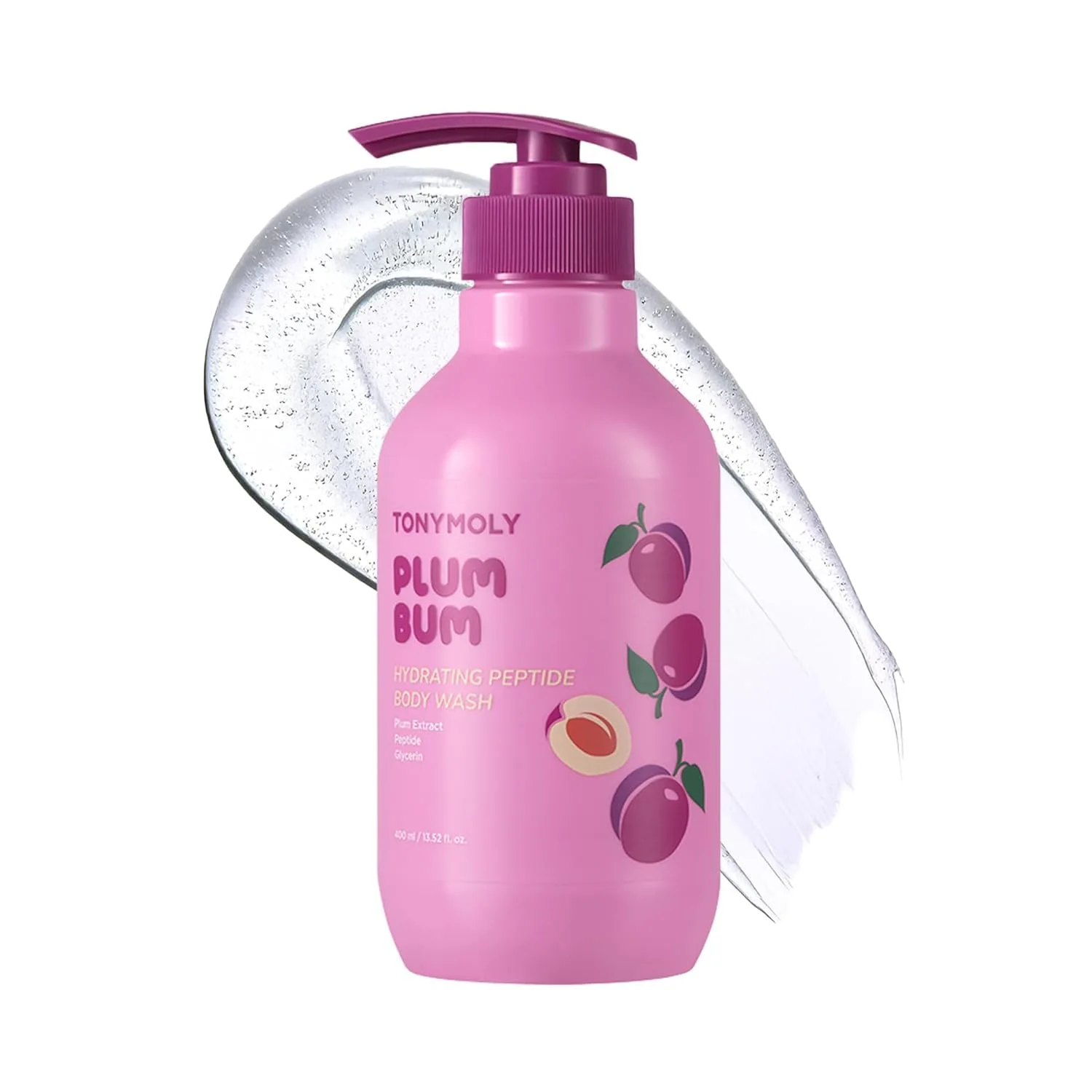 Набор для ухода за телом TONYMOLY Plum Bum: увлажняющий гель для душа с пептидами (383 мл) и самонагревающаяся корректирующая маска для тела для мягкой и гладкой кожи. — фото 3