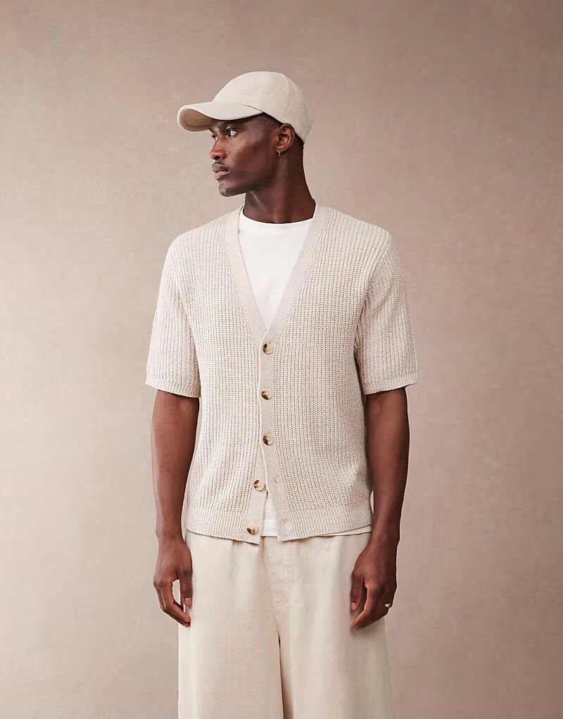 

ASOS DESIGN свободный вязаный кардиган бежевого цвета