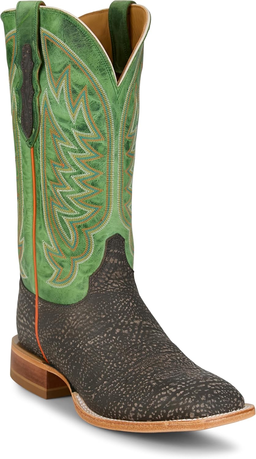 

Мужские ковбойские сапоги Justin Cowman с уменьшенными плечами 13 - коллекция CPX - комфорт, яркая многоцветная строчка и прочная кожа, шоколадный