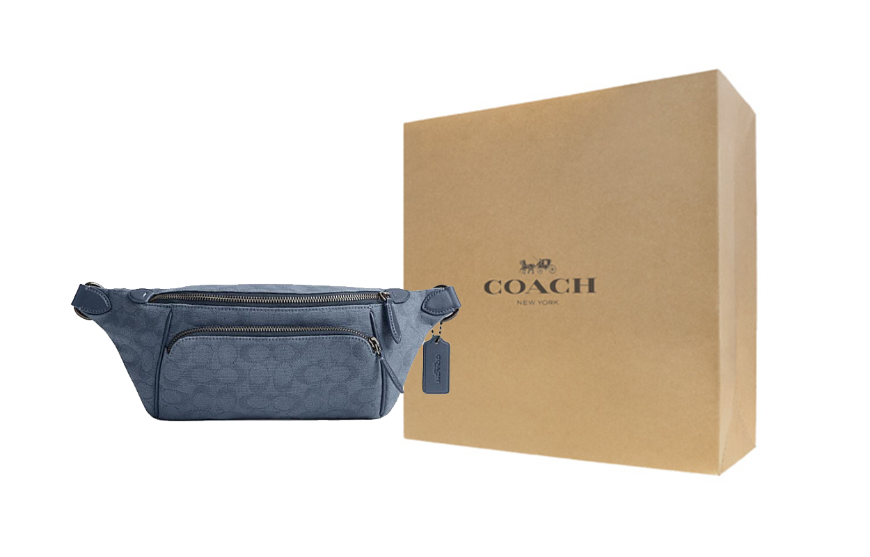 

COACH Рюкзак-пояс League Canvas Jacquard с отделкой из телячьей кожи, большой, мужской, синий