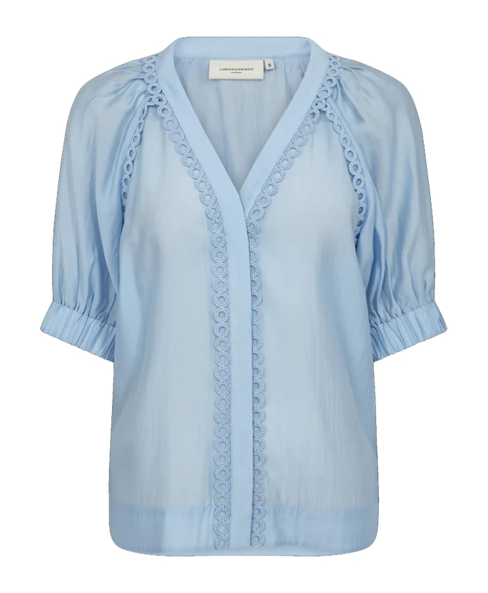

Элегантная голубая кружевная блузка из кашемира Copenhagen Muse, синий
