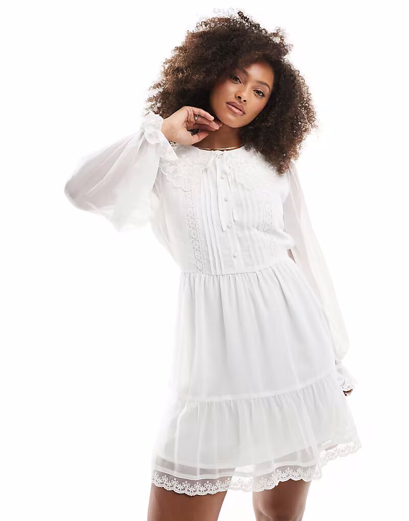 

Белое мини-платье Miss Selfridge с шифоновым воротником