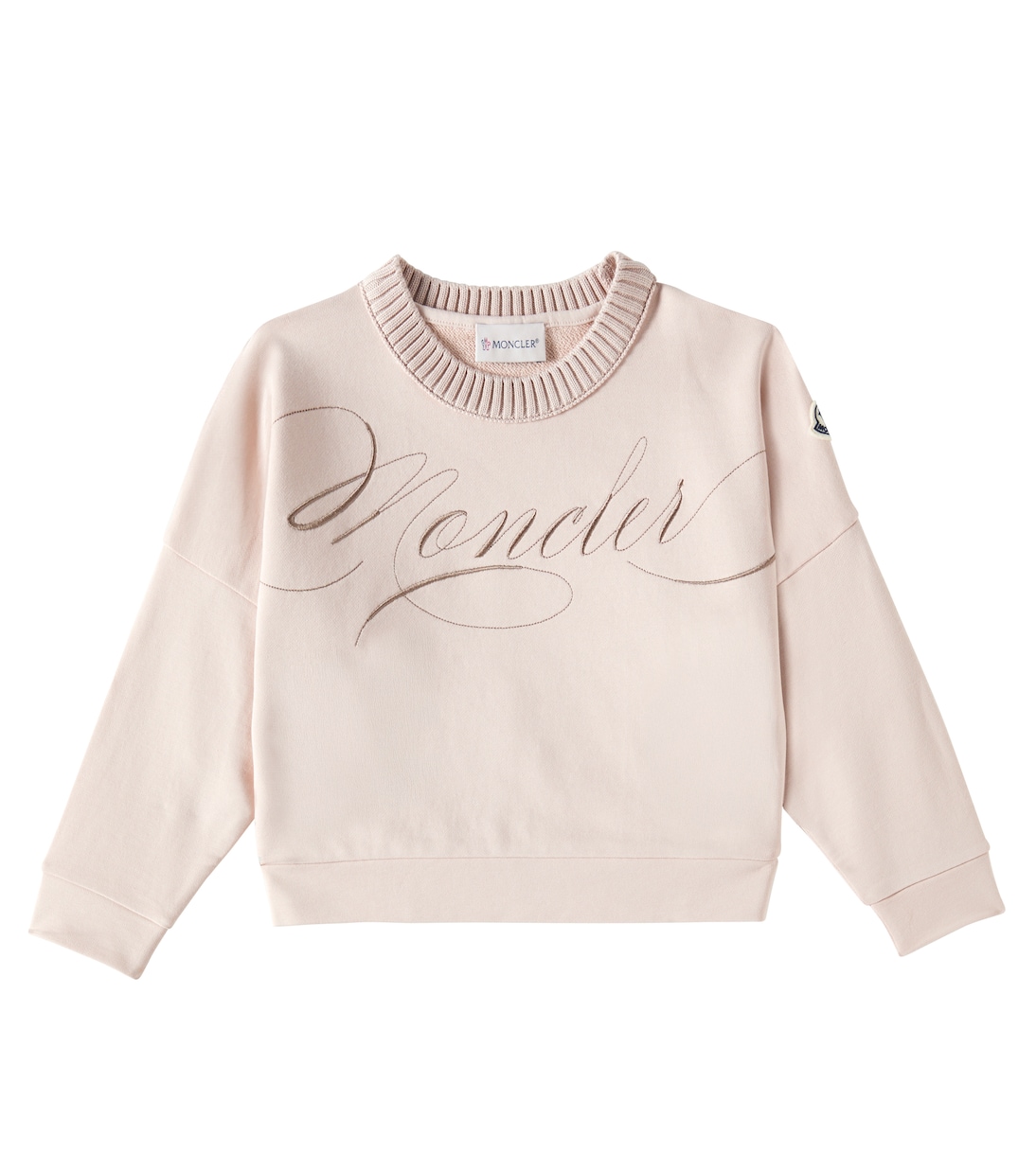 

Логотип хлопковый флисовый свитшот Moncler Enfant, Light Pink