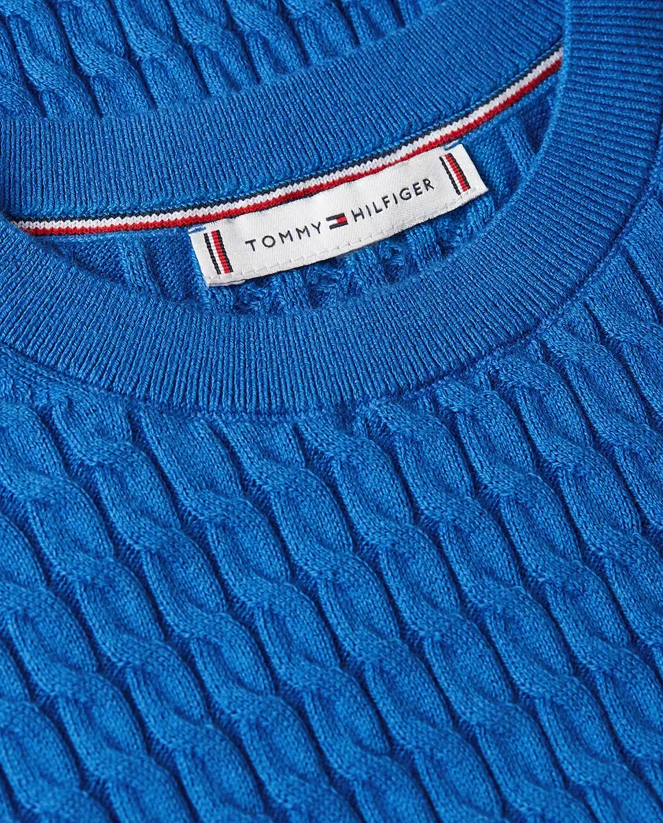 Вязаный женский джемпер с короткими рукавами и косами Tommy Hilfiger, индиго синий — фото 3