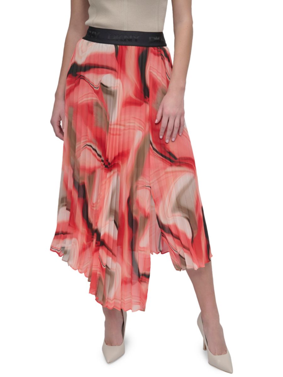 

Юбка миди в складку с абстрактным акварельным рисунком DKNY, цвет Brushed Marble