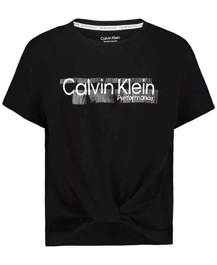 

Футболка с логотипом Calvin Klein Big Girls Performance и закручивающейся передней частью, черный
