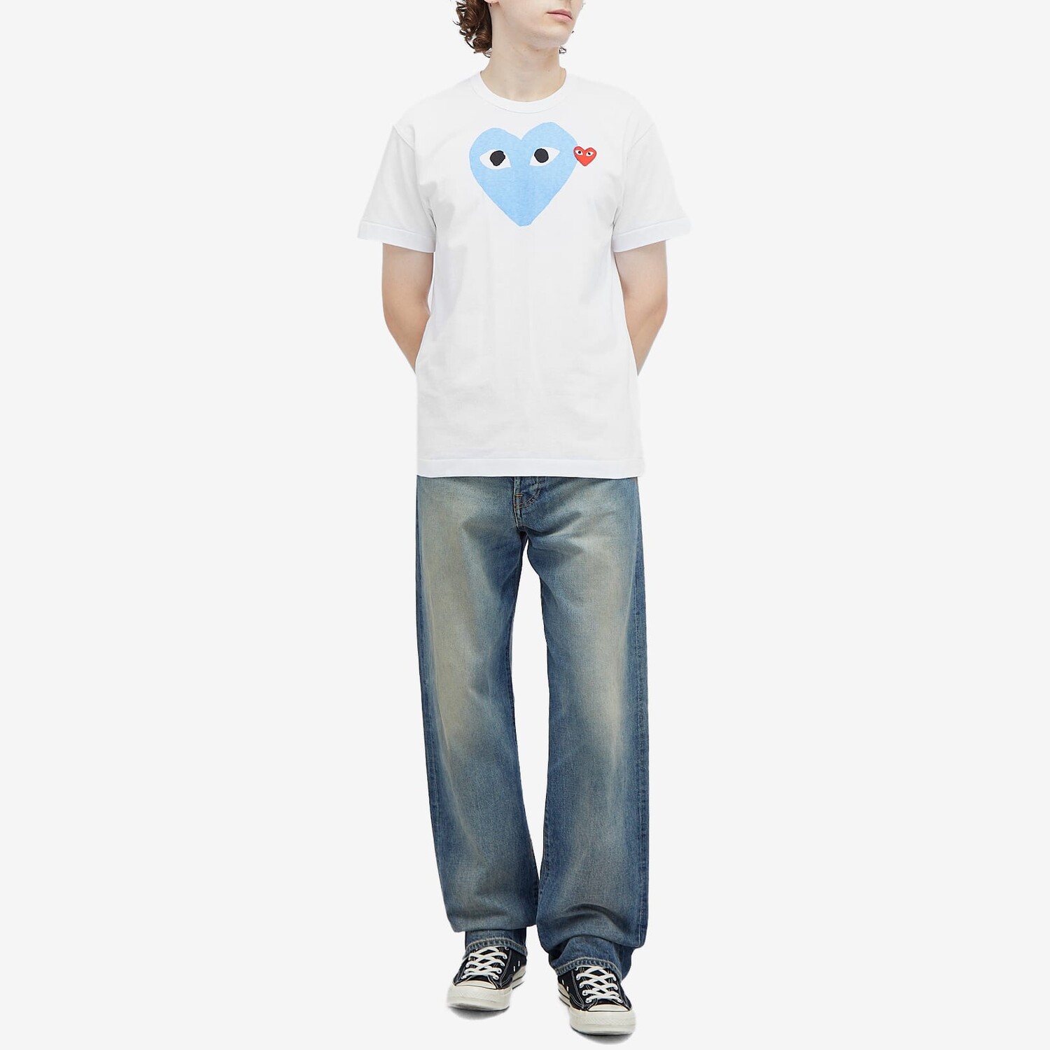 Футболка Comme Des Garçons Play Colour Heart T-Shirt, цвет White, Red & Blue — фото 4