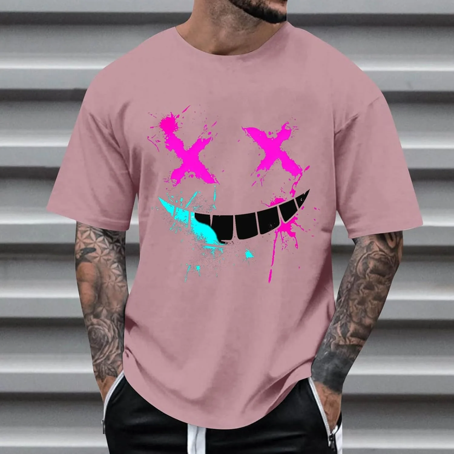 Мужская футболка с принтом Short Sleeve Streetwear Hip Hop, черная, с графикой Funny Smile Black Teeth — фото 2