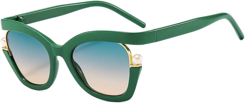 

Черные солнцезащитные очки «кошачий глаз» для женщин и мужчин, винтажные, с жемчужной отделкой, ретро-очки, защита от ультрафиолета UV400 VFDHN, Green Tea