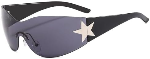 

2026 2024 Модные панк-солнцезащитные очки для женщин и мужчин, стильные солнцезащитные очки с обтекаемой формой, с декором в виде звезд, очки с защитой от УФ-излучения UV400 MTZJH, C1