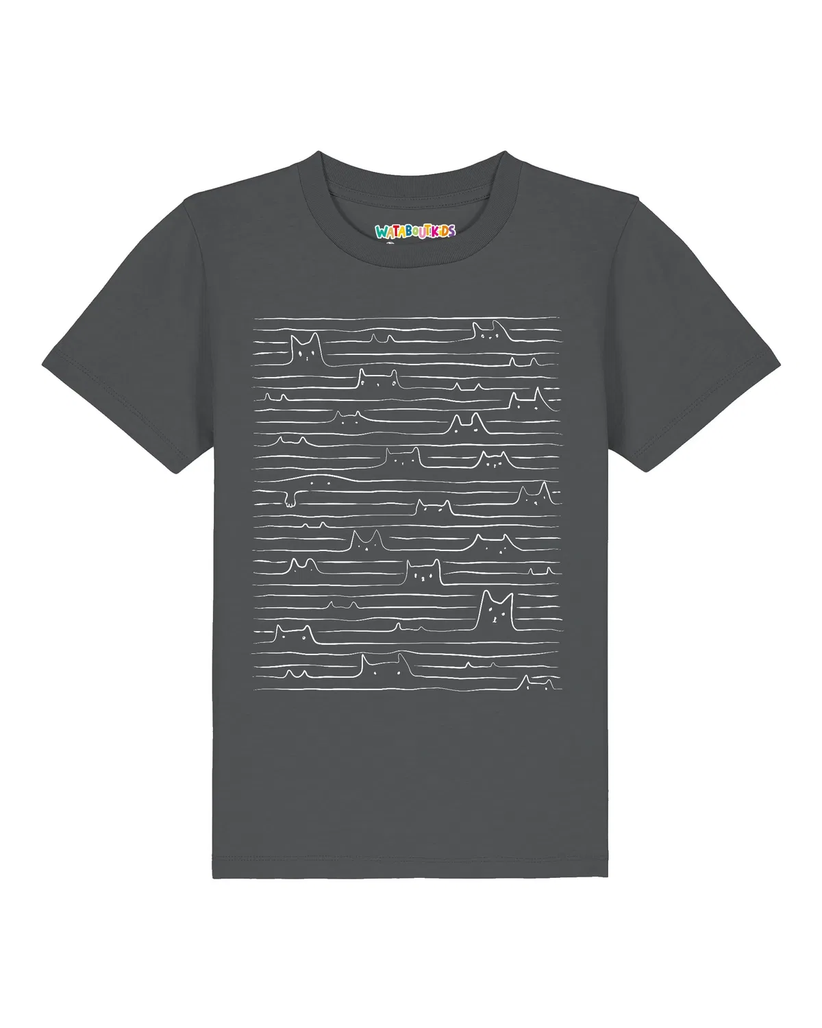 Футболка с принтом Doodle Cats, Wat? Apparel, серый — фото 2