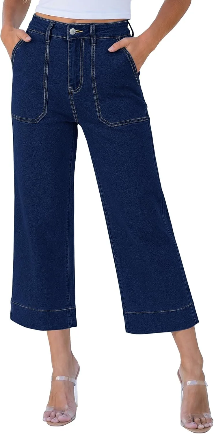 

Vetinee Capri Jeans для женщин, широкие, с высокой талией