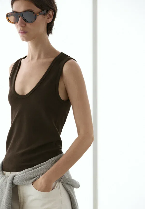Топ без рукавов Massimo Dutti, v-образный вырез, крапчатый тёмно-коричневый — фото 3