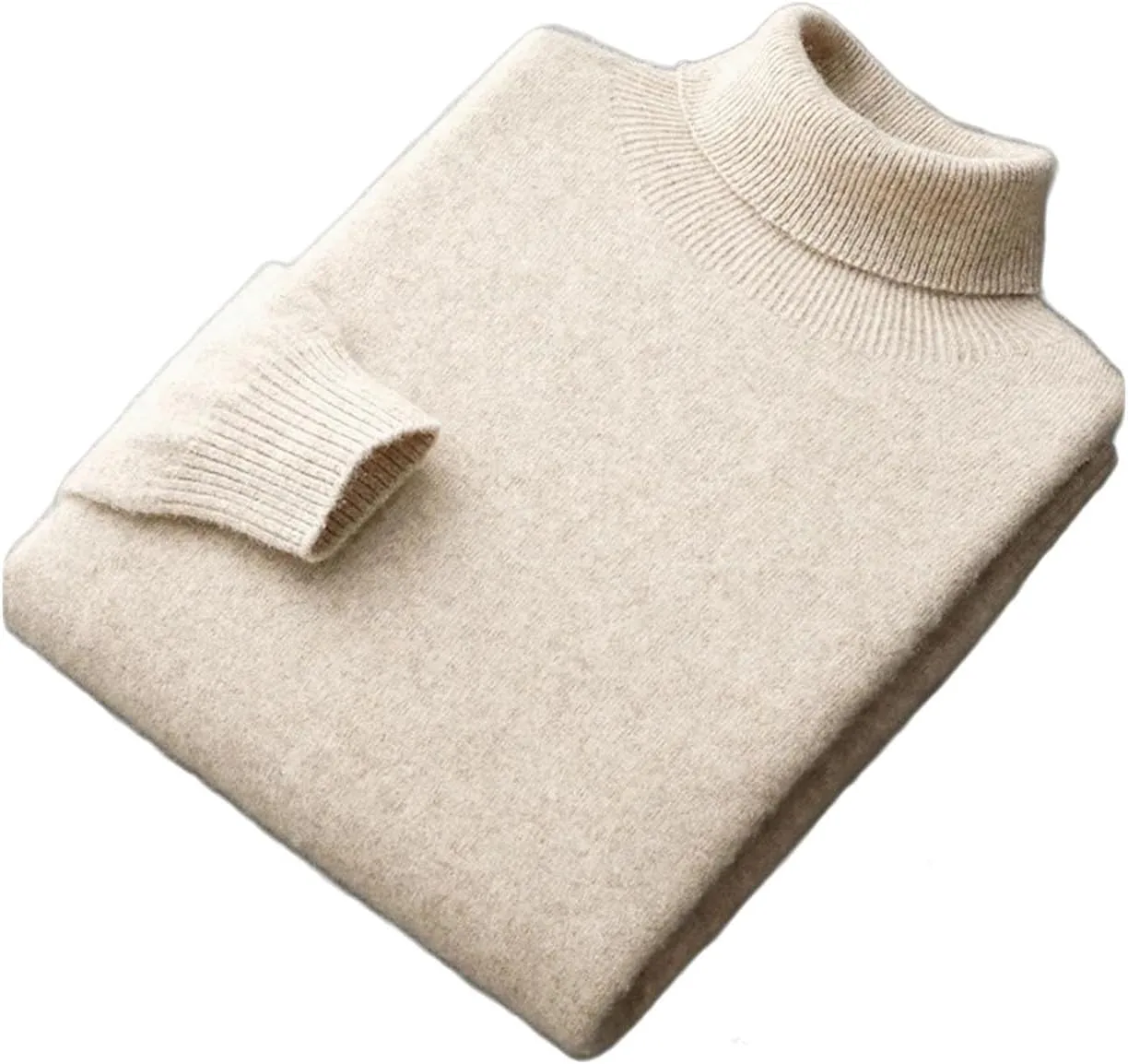 Мужской водолазка вязаный свитер Slim Fit однотонный мягкий теплый пуловер Generic, бежевый