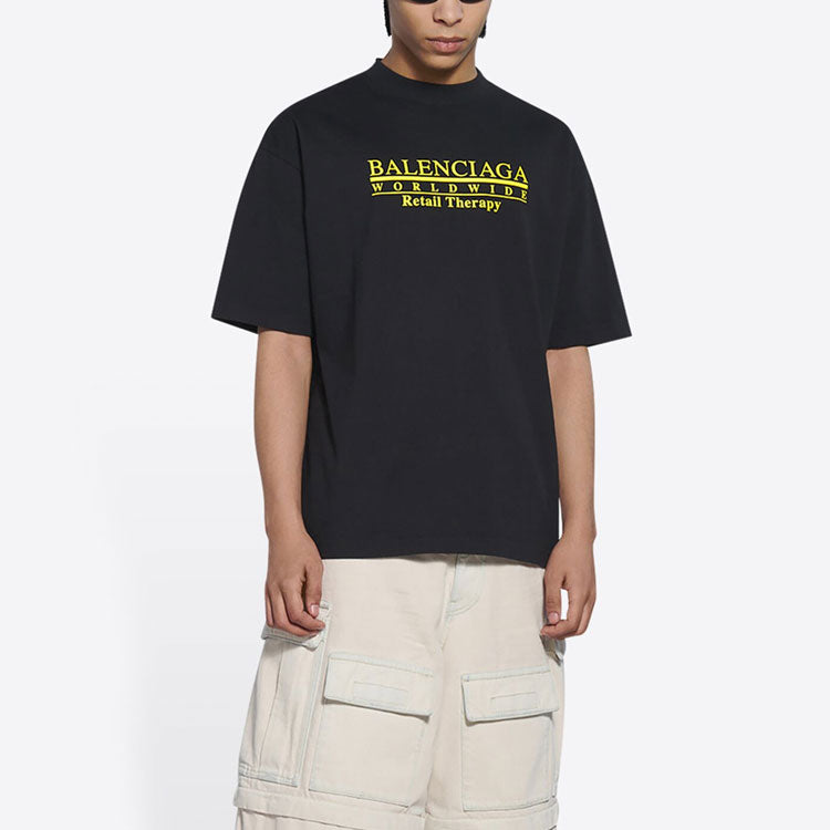Футболка Balenciaga Retail Therapy T-Shirt Medium Fit 'Black Yellow', черный — фото 4