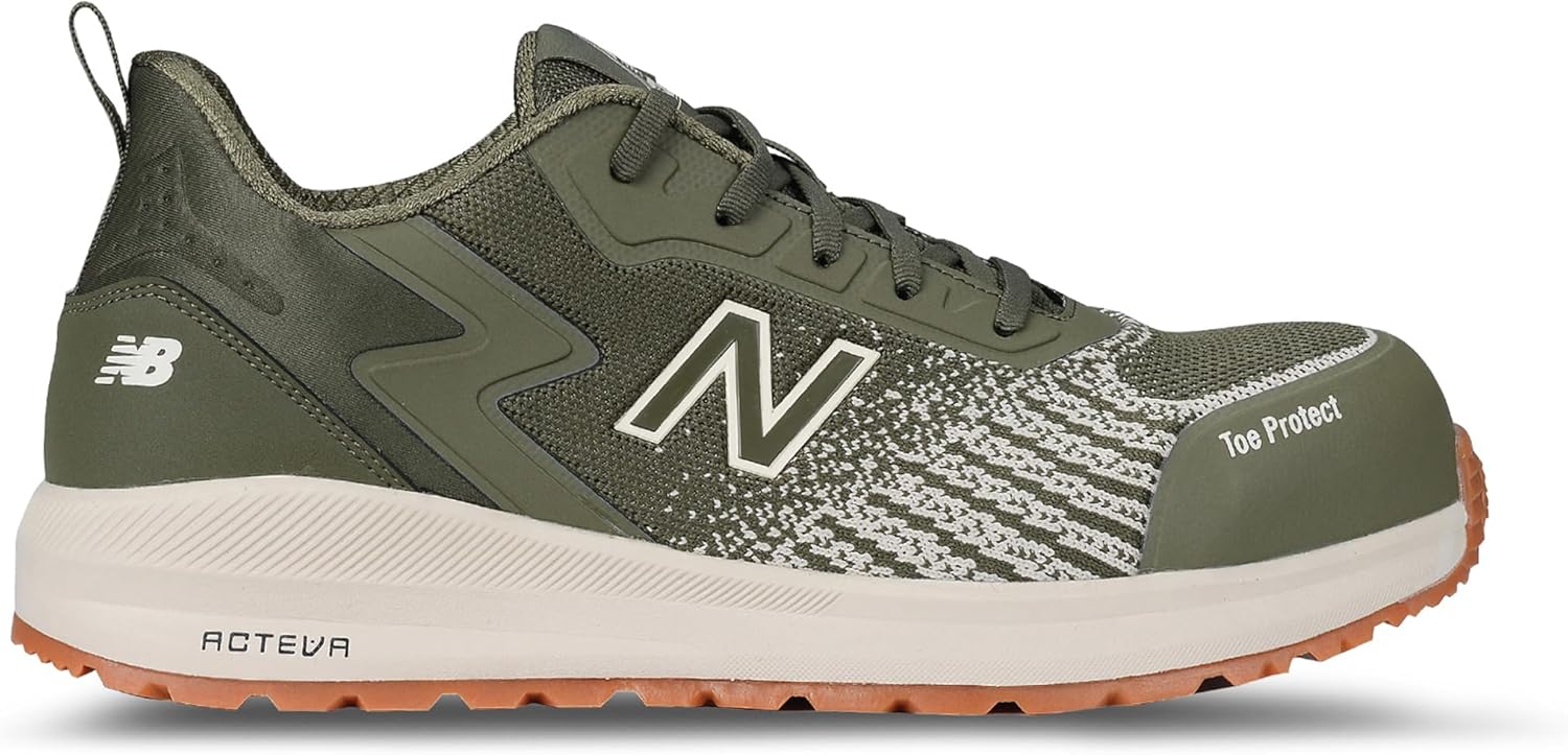 

Мужские защитные кроссовки New Balance Speedware с композитным носком - противоскользящие, устойчивые к проколам, с защитой от поражения электрическим током, белый/оливковый