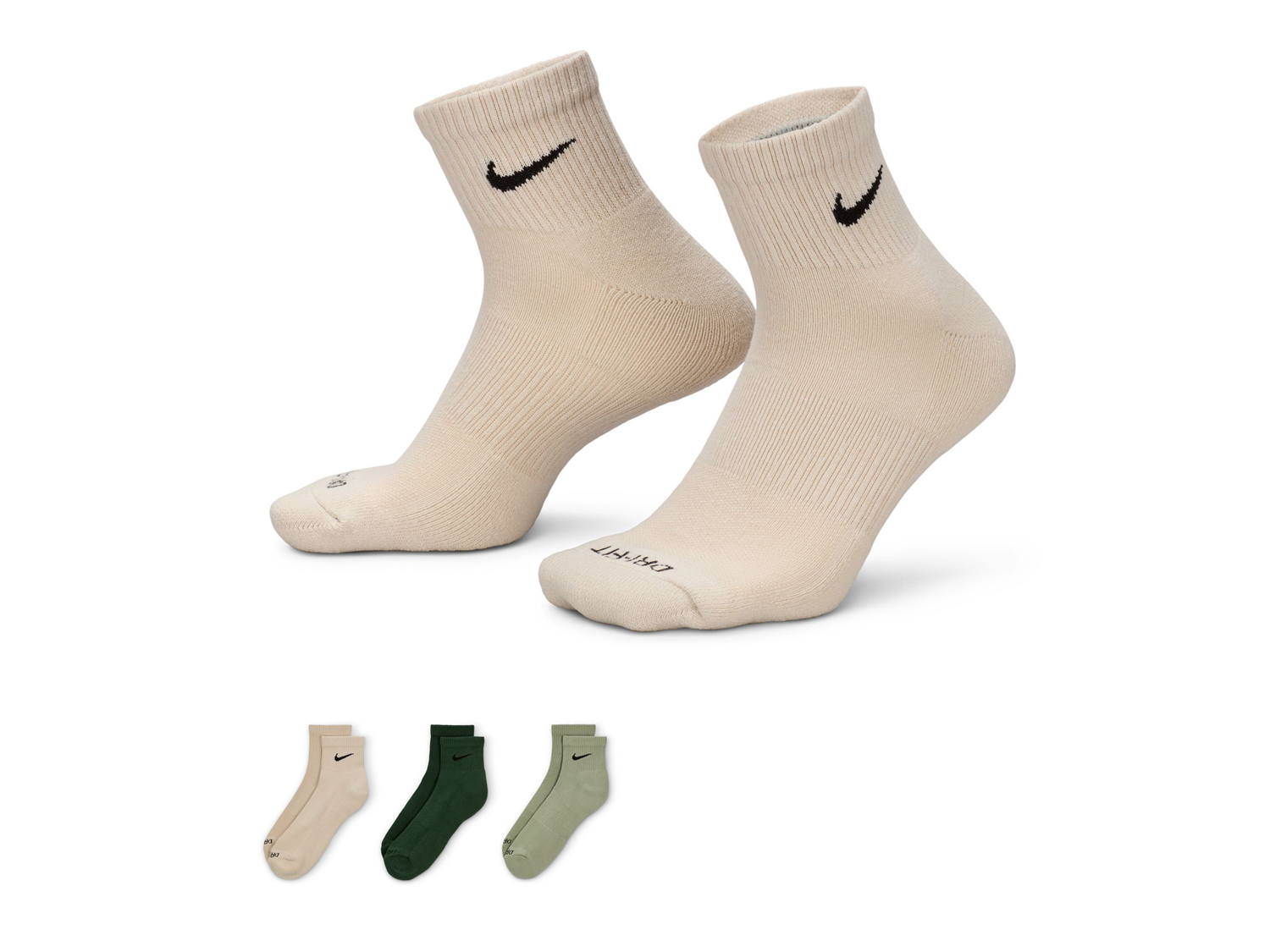 

Носки Nike Everday Plus Cushion Women's Ankle Socks - 3 Pack, зеленый/бежевый