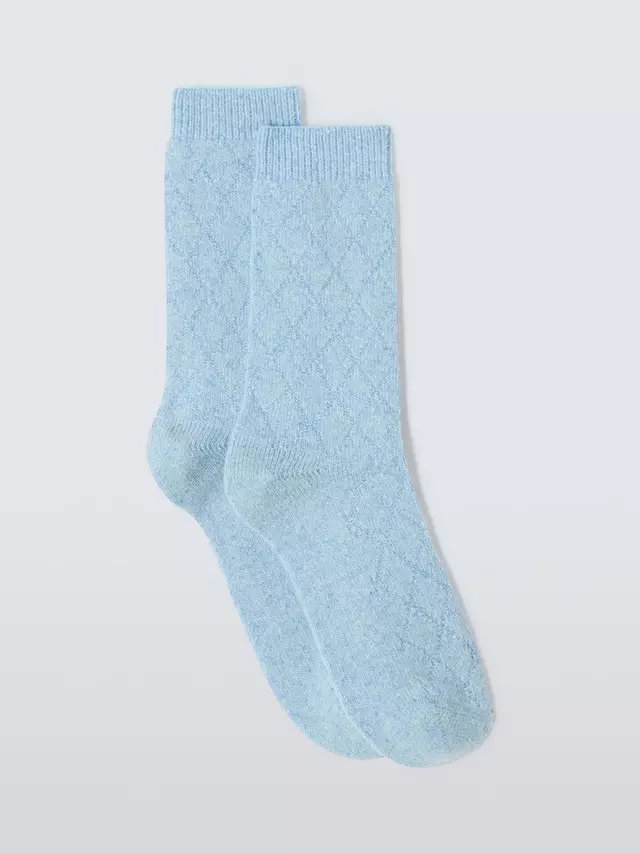 

Носки John Lewis Diamond Cable Knit Wool Silk Blend Ankle, цвет light/blue