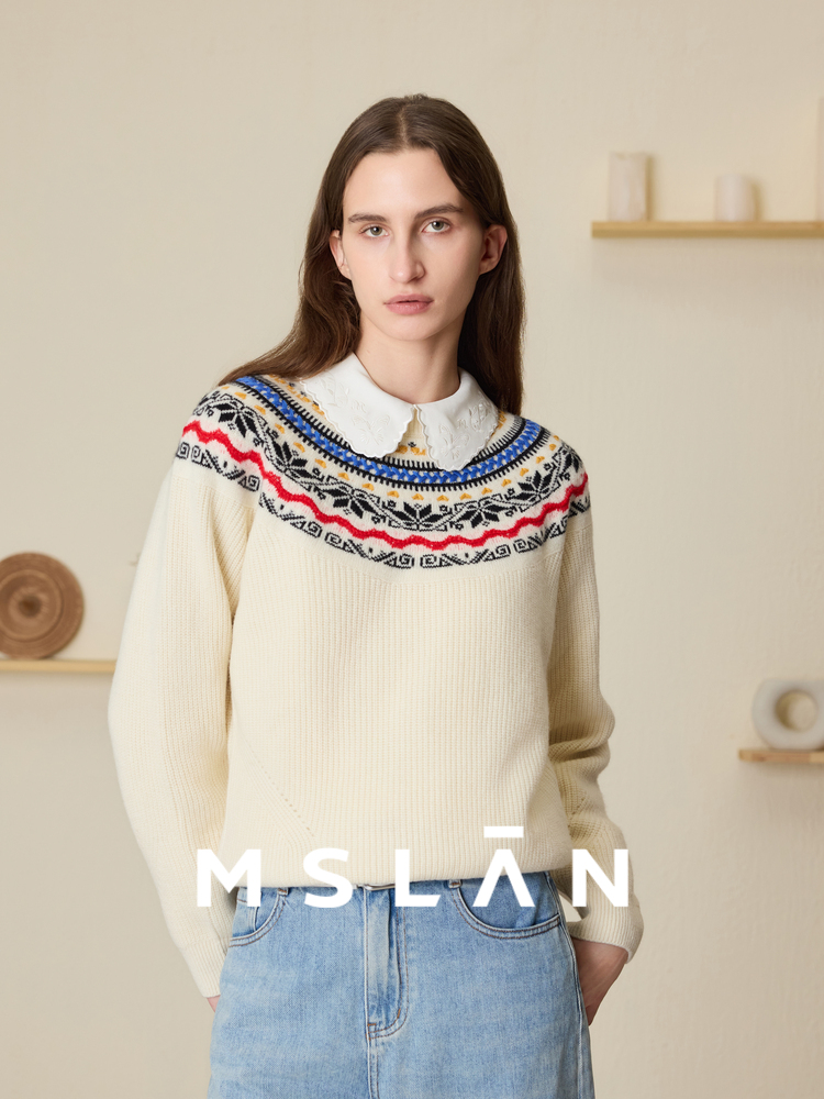 

Пуловер Mslan Fair Isle вязаный, миндальный