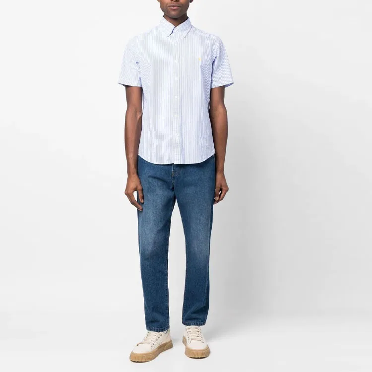 Рубашка в полоску candy stripe с вышитым логотипом Polo Ralph Lauren, Blue — фото 4
