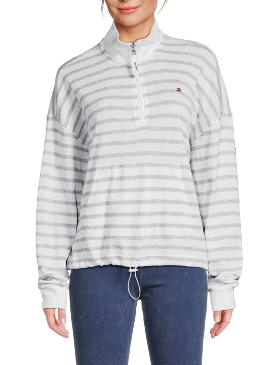 

Полосатый свитер с застежкой-молнией на четверть длины Tommy Hilfiger, цвет Pearl Heather Grey