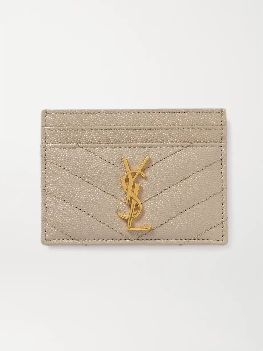 

Стеганый картхолдер из фактурной кожи с монограммой Saint Laurent, кремовый