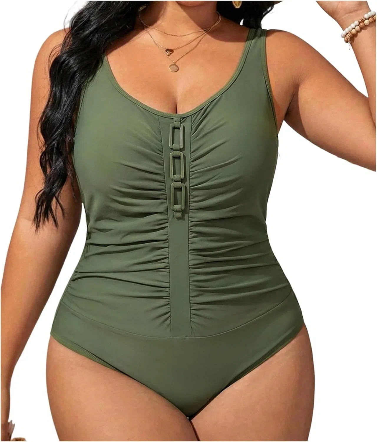 Женский купальник Plus Size с эффектом утяжки, стильный и милый цельный купальник с высоким разрезом, спортивный гидрокостюм Cheeky Generic, зеленый