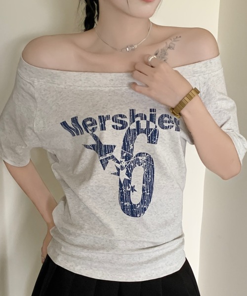 

Футболка свободного кроя с широким воротником и логотипом Sibra, светло-серый