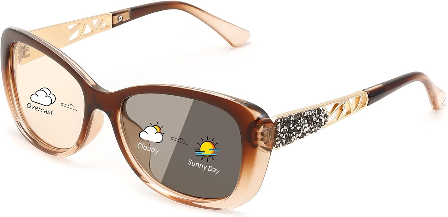 

Женские поляризованные солнцезащитные очки FEISEDY в стиле ретро с фотохромными линзами и сверкающими кристаллами, защита UV400, артикул B0144, A-polarized Photochromic Champagne