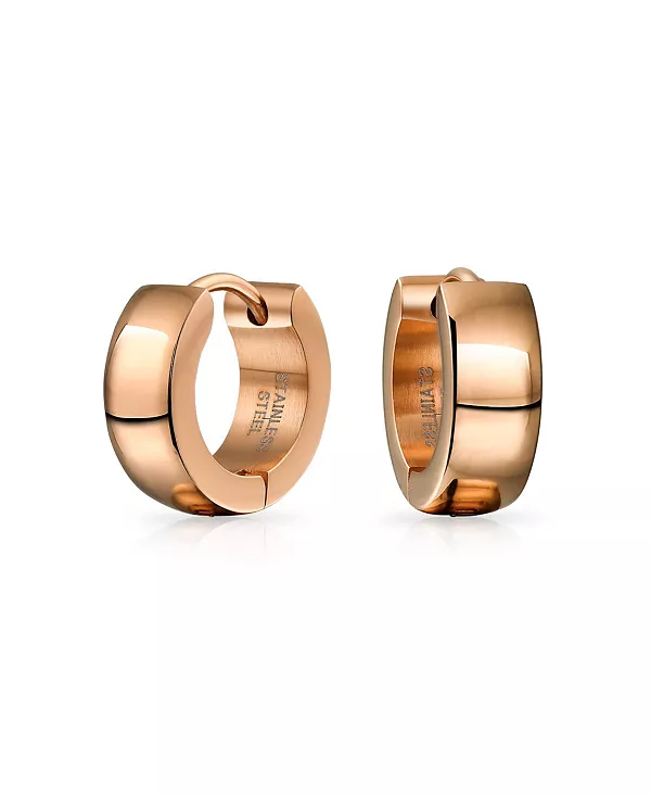 

Простые базовые полированные круглые серьги-кольца Huggie Hoop из нержавеющей стали Bling Jewelry, rose