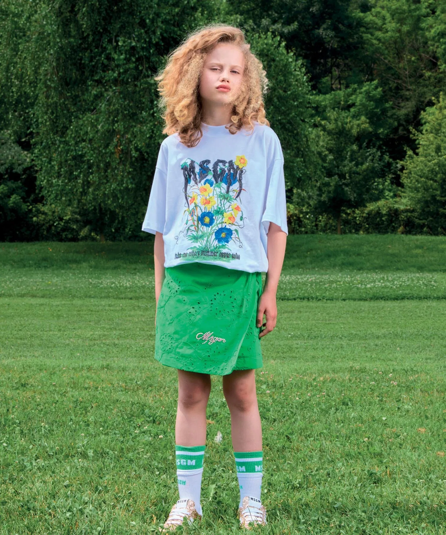 Детская футболка MSGM KIDS с вышивкой и принтом — фото 4