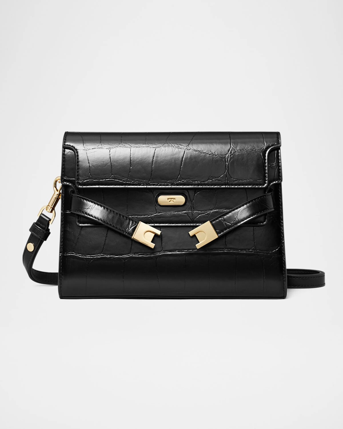 

Кожаная сумка на плечо Lee Radziwill с тиснением под крокодила Tory Burch, черный