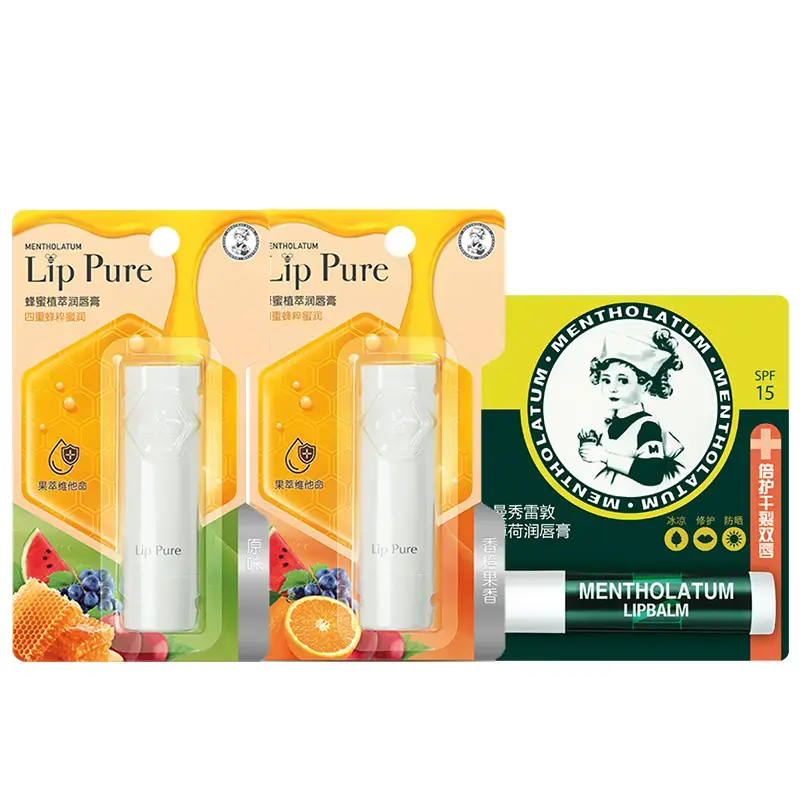 

Mentholatum Бальзам для губ Mint + бальзам для губ с экстрактом растения Honeys 4 увлажняет и питает 3,5г+4г