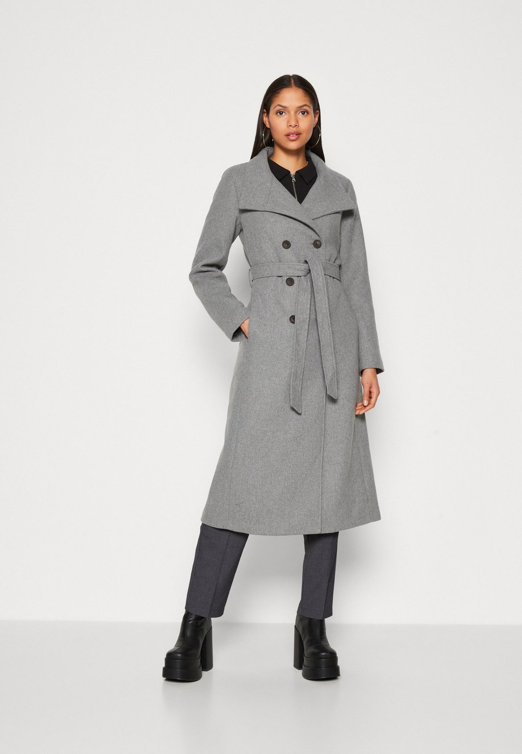 

Классическое пальто ONLMEDINA LONG BELTED COAT ONLY, пятнистый серый