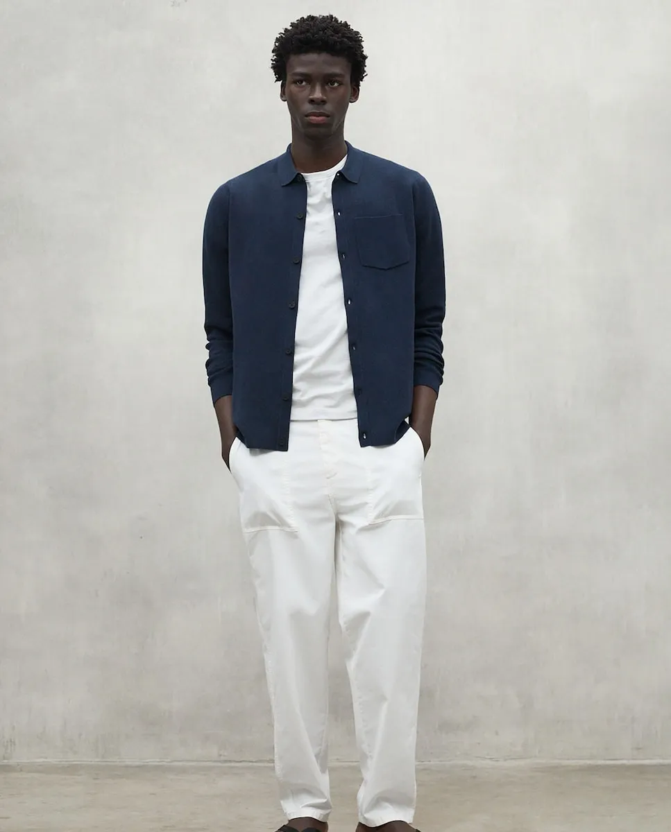 

Мужской вязаный свитер с воротником-стойкой и нагрудным карманом Ecoalf, тёмно-синий