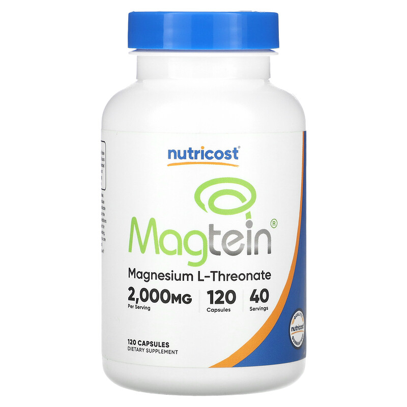 

Nutricost, Magtein, L-треонат магния, 2000 мг, 120 капсул (666 мг на капсулу)