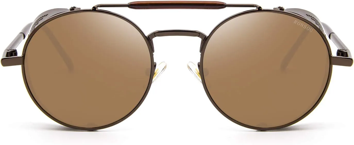 

Солнцезащитные очки RONSOU в стиле стимпанк, круглые, винтажные, поляризованные, ретро, ​​защита UV400, металлическая оправа, A6 Brown&brown (Non-polarized)