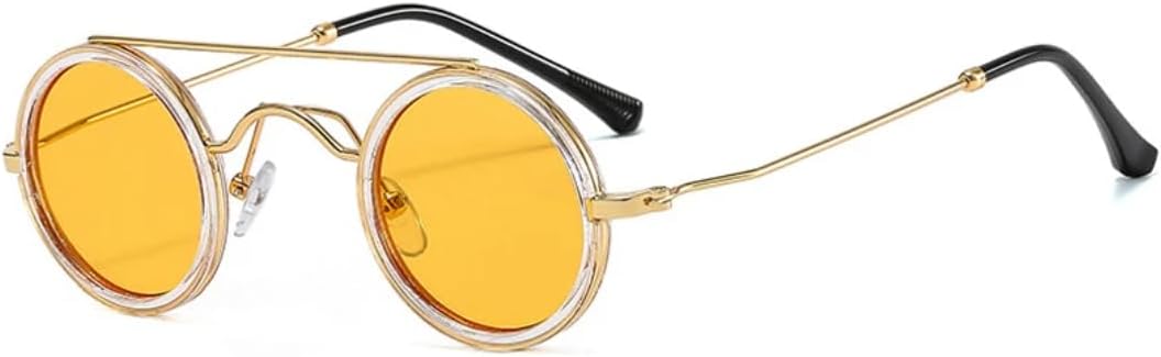 

Солнцезащитные очки с защитой UV400 | Маленькие круглые очки в стиле панк с двойной перемычкой | для женщин и мужчин, для занятий спортом на открытом воздухе и вождения DSVIGF, Transparent Yellow