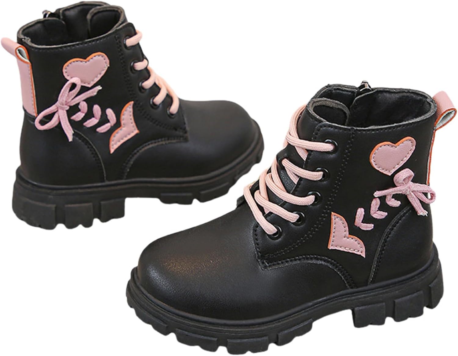 

Ботинки для девочек с шнуровкой на щиколотке, боковой молнией, комфортные, водонепроницаемые, с нескользящей подошвой для активного отдыха на улице, осенью, зимой и весной Generic, Black