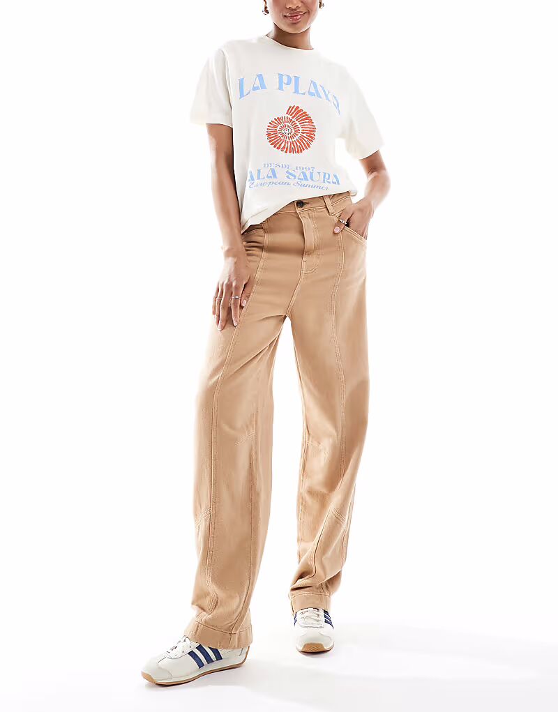 

ASOS DESIGN Высокие брюки-бочки со швами песочного цвета