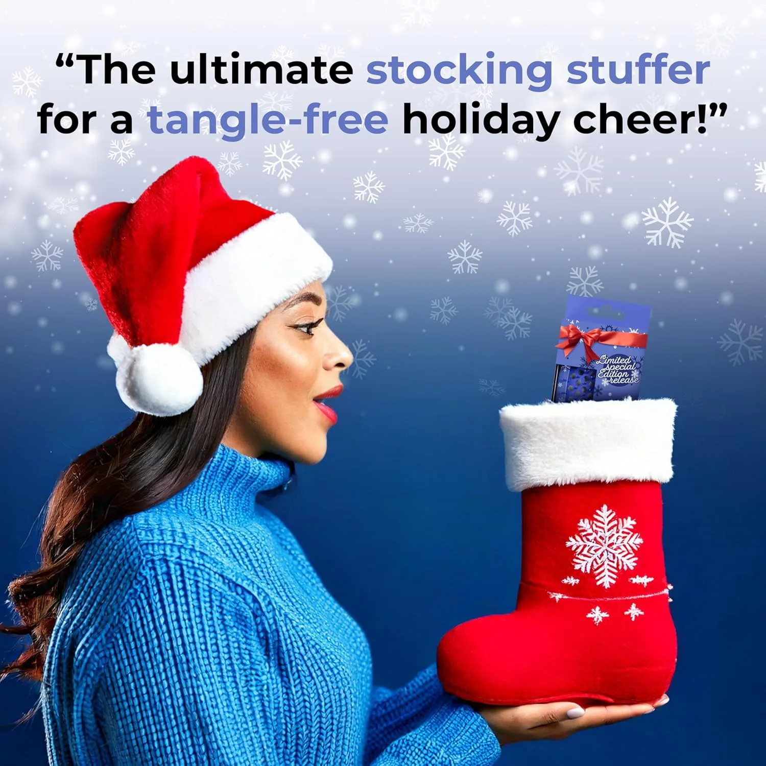 Мини-щетка для волос UNbrush Mini Holiday Hair Brush для безболезненного расчесывания всех типов влажных и сухих волос. Fhi Heat, Frosty Blue - Snowflakes — фото 3